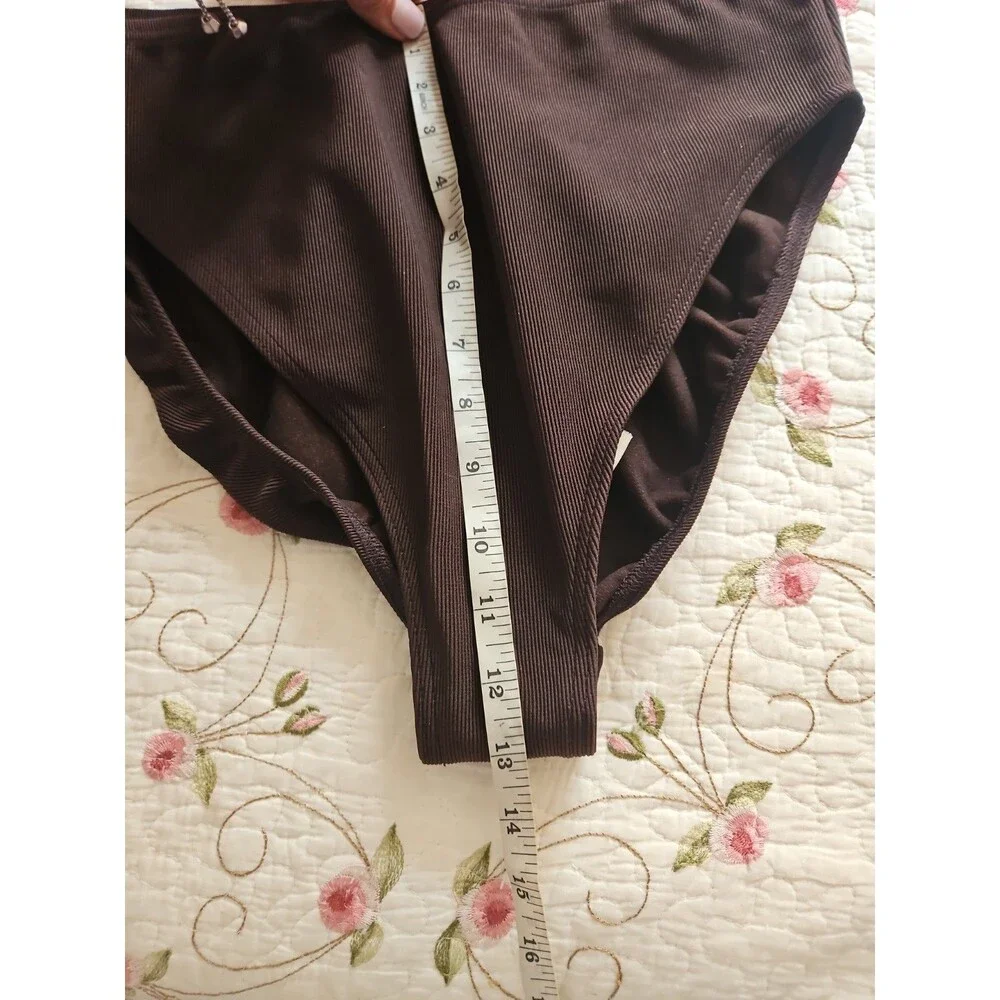 Land's End Brown Ribbed Tankini Swimsuit Bathing Suit SZ 16 Long NWT